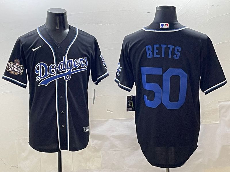 Men 2025 Los Angeles Dodgers #50 Betts Black Three generations Fashion Nike MLB Jersey style 1